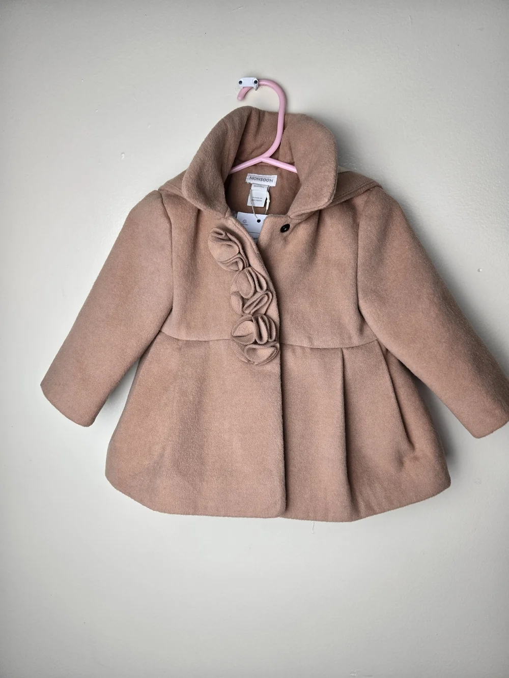 Monsoon Baby Corsage Hooded Swing Coat Camel Size 3 To 6 Months